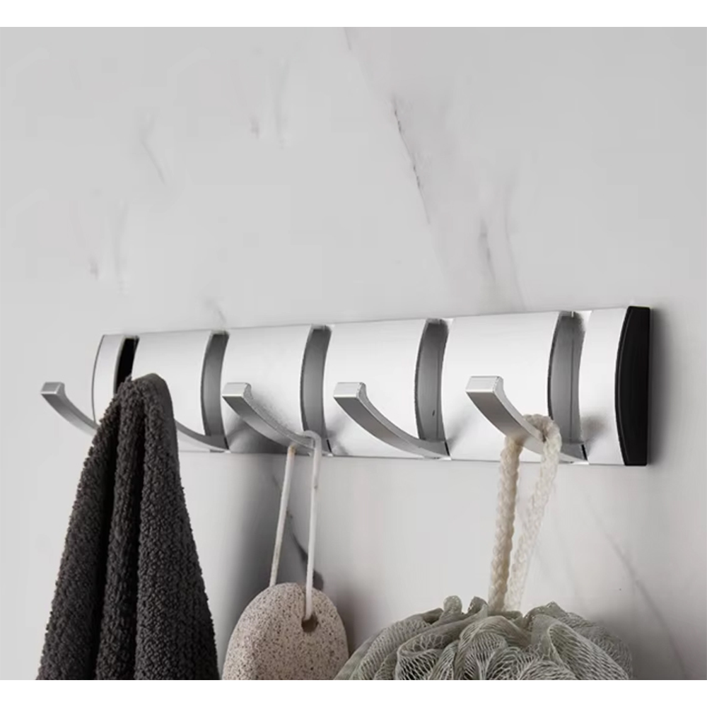 (405x60mm) Aluminium Wand Garderoben Leiste 5-facher Universal Kleiderhaken mit Beweglichen Haken - Silber
