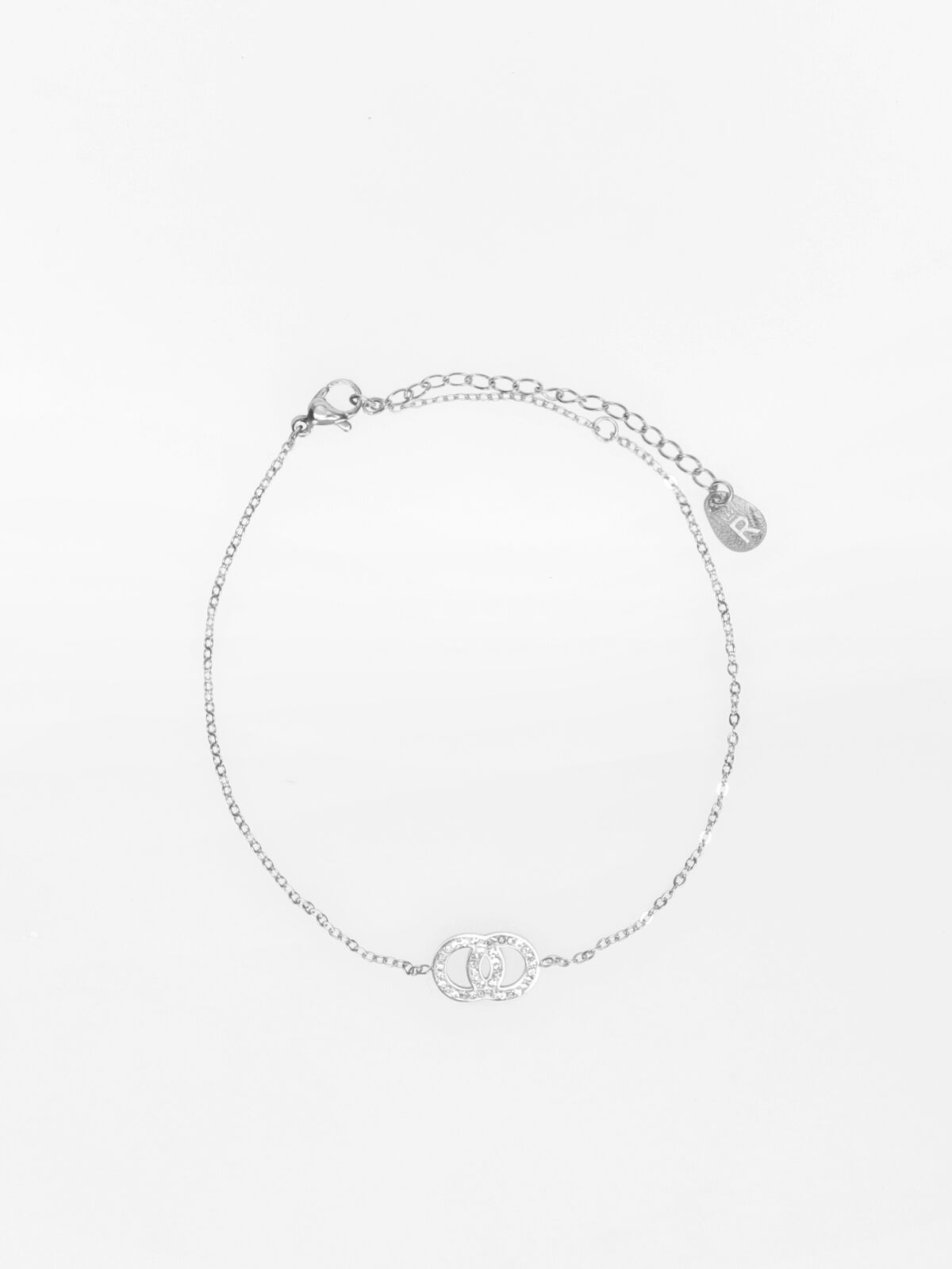 Chaîne de cheville à anneaux en strass- Argenté