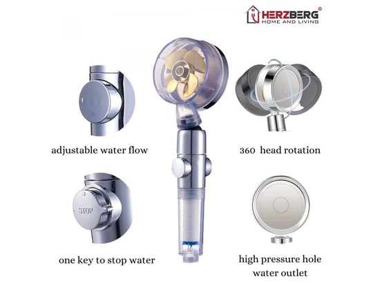 HERZBERG - Pomme et pommeau de douche Douchette à haute pression et turbocompresseur filtrant gold...