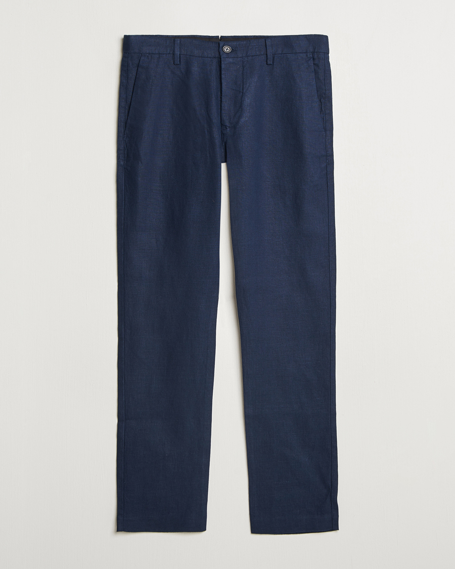 NN07 Theo Linen Trousers Navy Blue