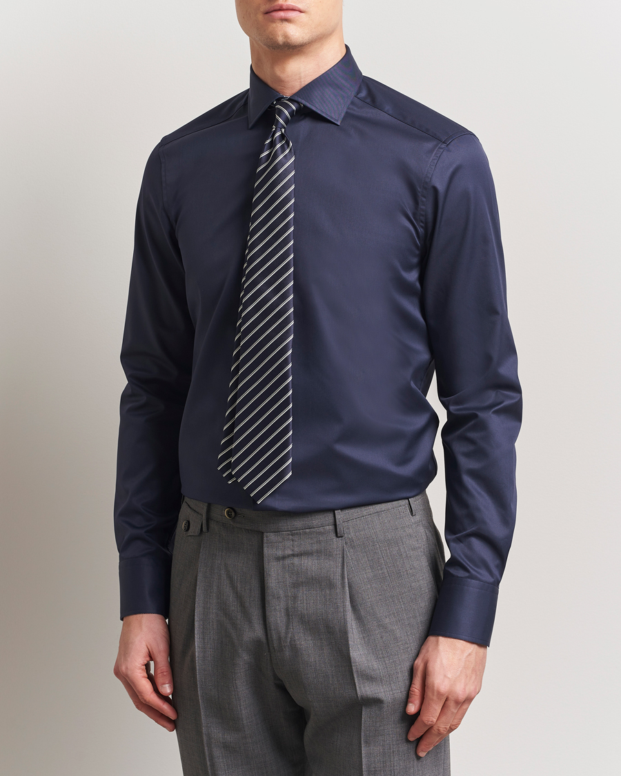 Stenströms Silmline Contrast Cotton Twill Shirt Navy