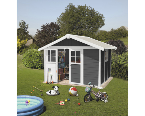 Grosfillex Lodge Deco tuinhuis, L 369 x 295 cm, grijswit