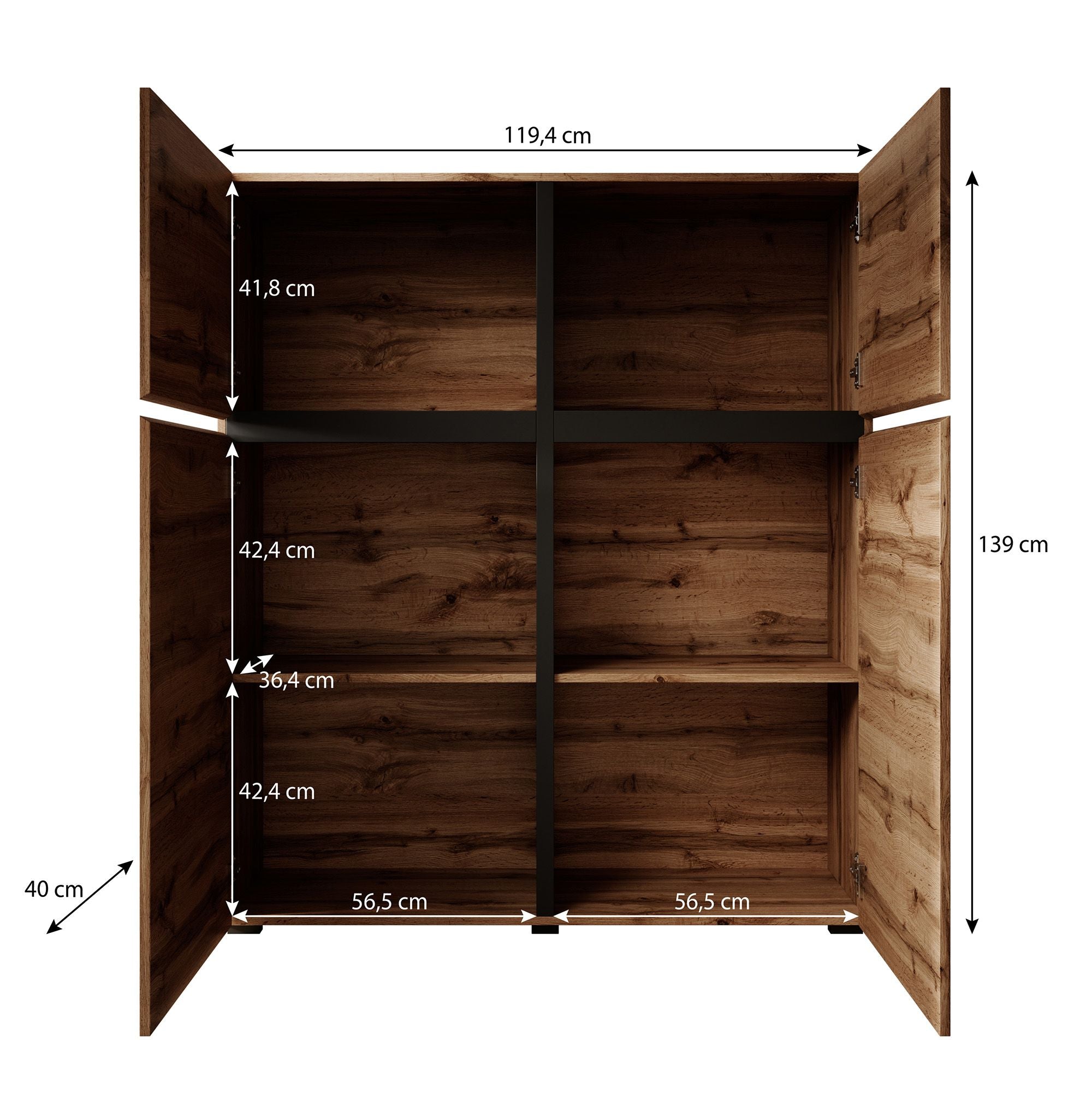 Cainan - Dressoir - Eiken/zwart - 119x40x139 cm