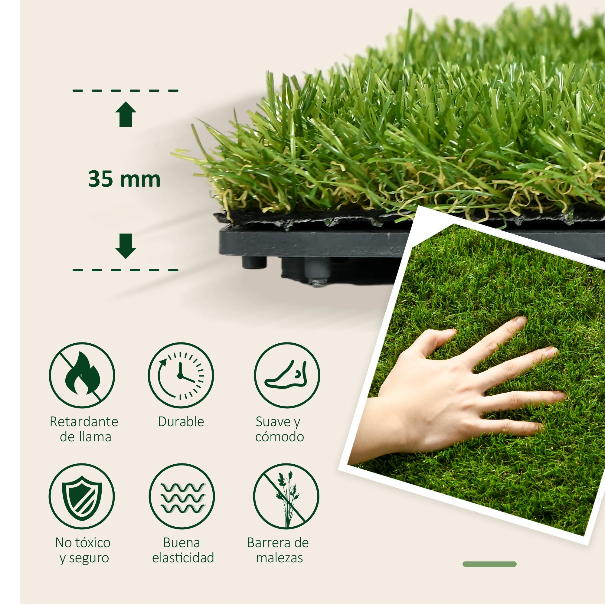 Grama artificial verde-escura Outsunny
