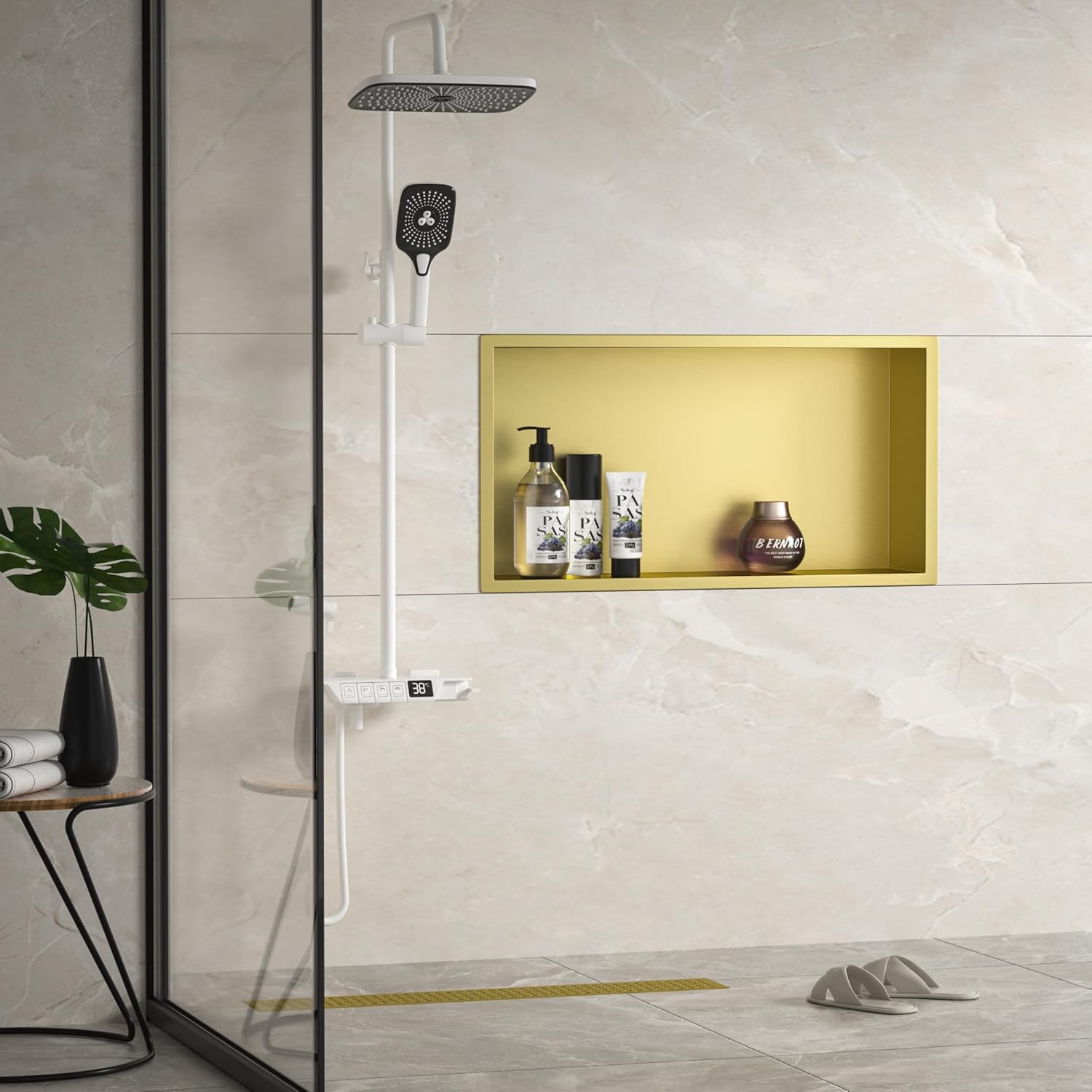 Wandnische 304 Edelstahl 60 cm × 30 cm × 10 cm Duschnische Gold Keine Fliesen erforderlich Duschnische Einbaunische Dusche Übermontage