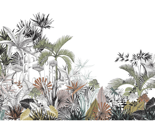 Vliesbehang 688146 Tropisch Huis Jungle zwart wit groen 8-delige set 300 x 400 cm