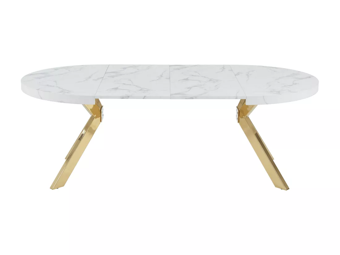 Table à manger extensible 4 à 8 personnes en MDF et acier - Effet marbre blanc et Doré - KOMONI