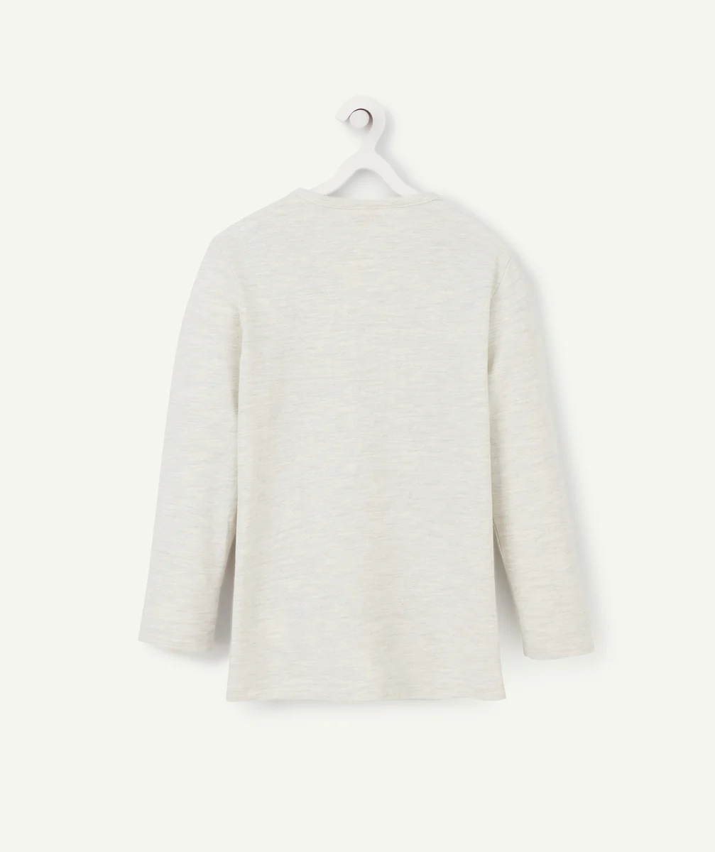 T-SHIRT GARÇON EN COTON GRIS CHINÉ AVEC COL MAO