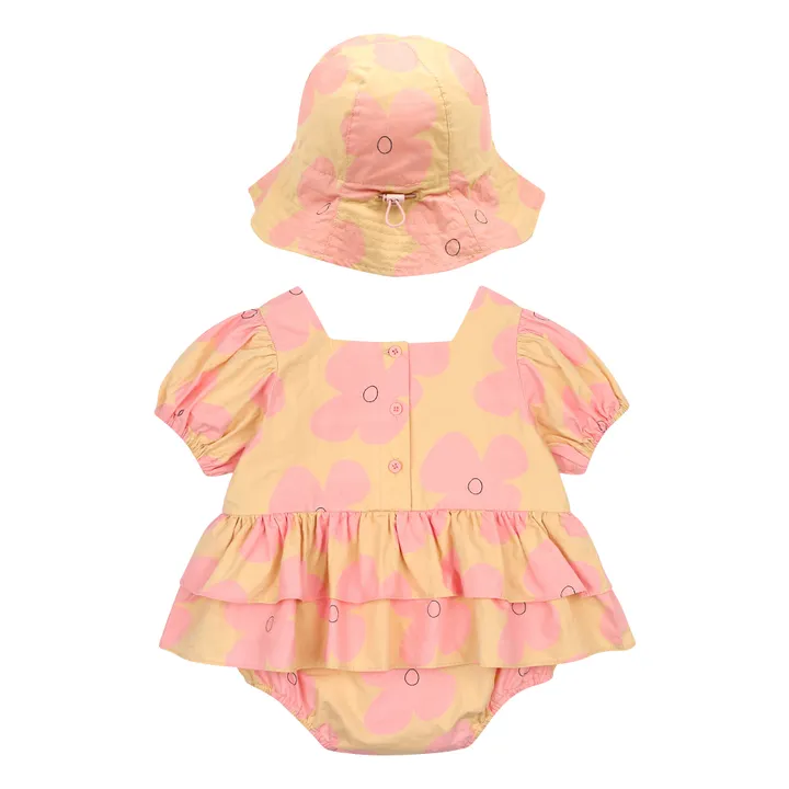 Jelly Mallow Ensemble Barboteuse et Chapeau Fleurs | Crème