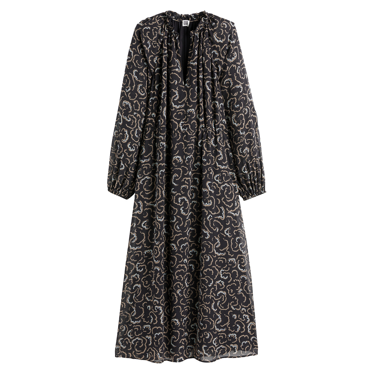 COLEÇÃO LA REDOUTE<br>Vestido longo, decote em V, mangas compridas