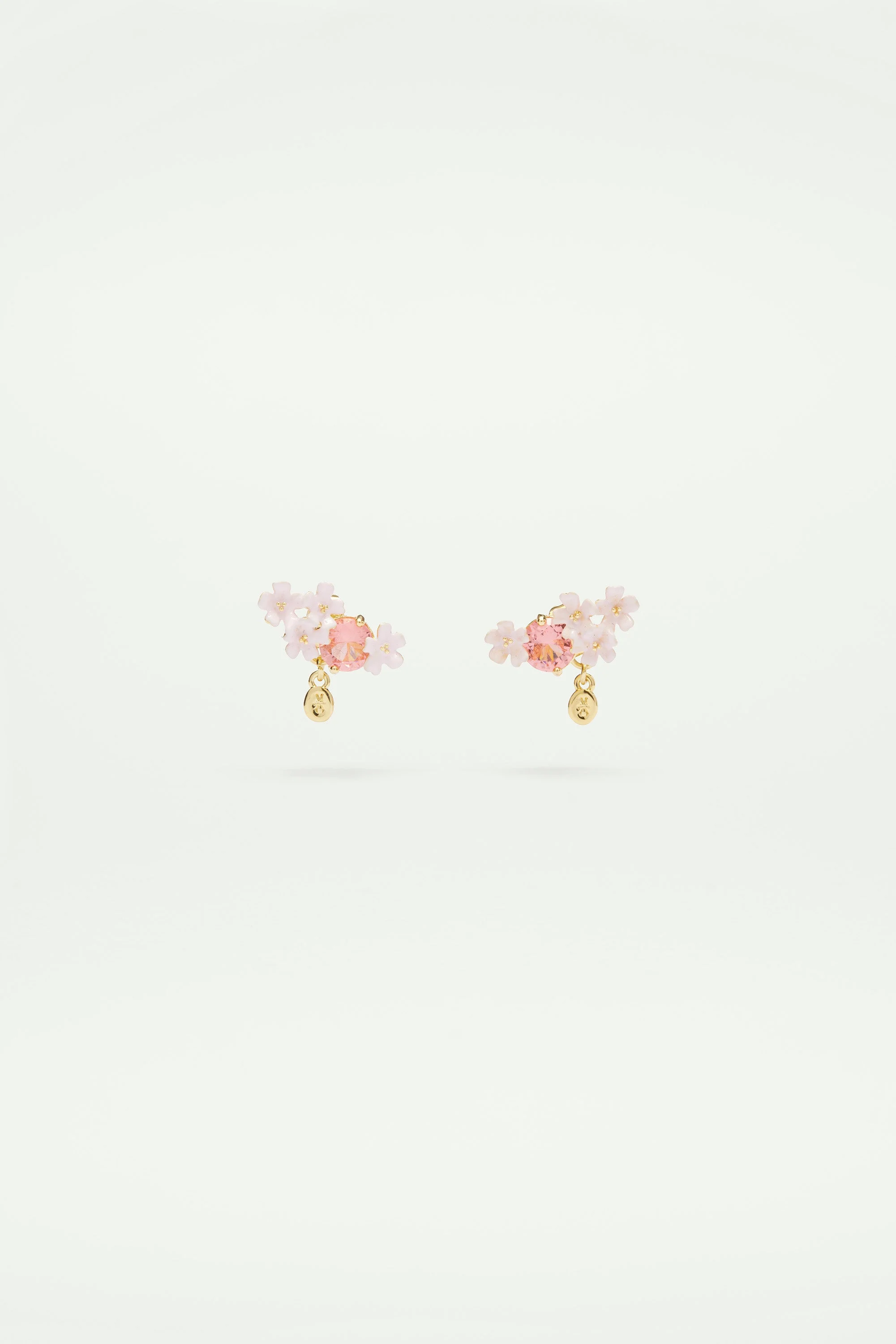 Boucles d'oreilles tiges fleurs de verveine et pierre ronde | Blanc