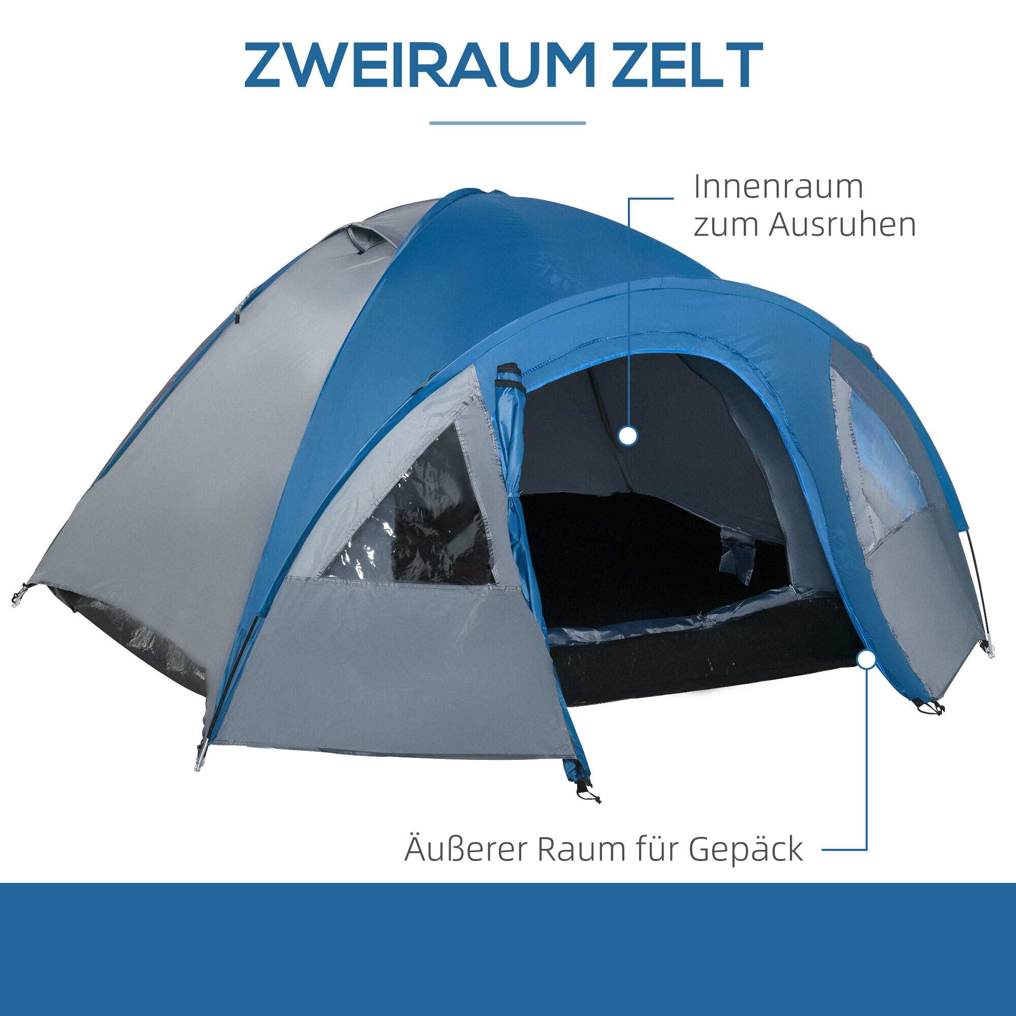 Outsunny Doppelwandzelt für 4 Personen blau 300 x 250 x 130 cm
