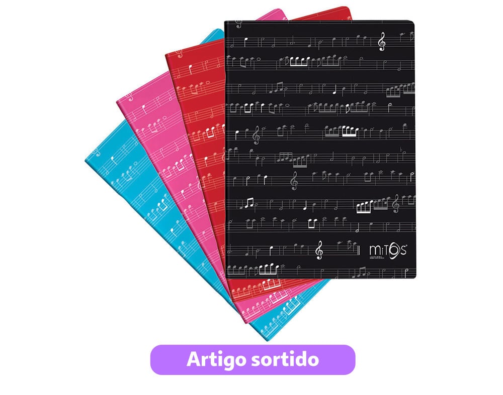 CADERNO AGRAFADO MITOS MUSICA A4 60G 20 FOLHAS CORES SORTIDAS