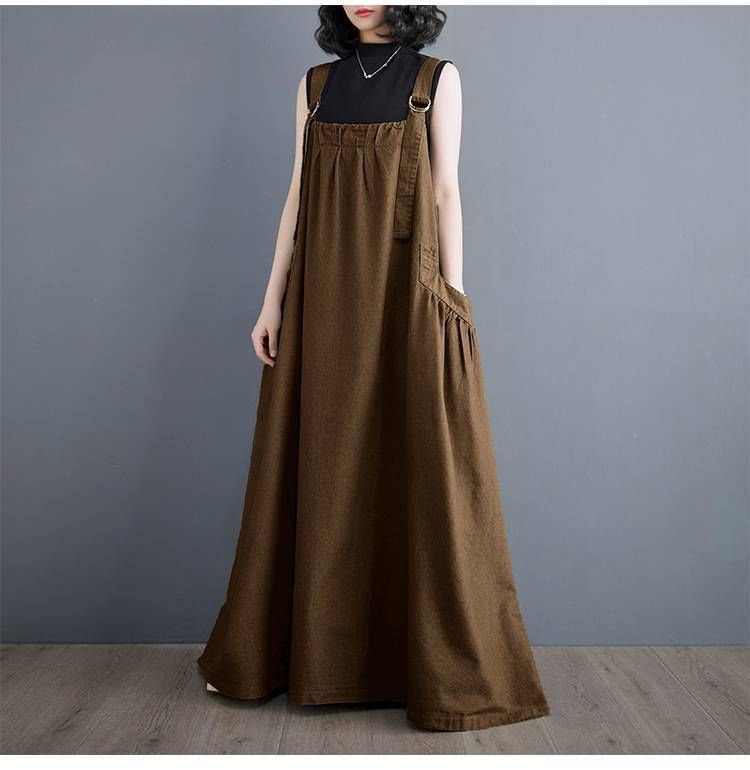 Lewwe - Maxi-jurk met vierkante hals en effen kleur