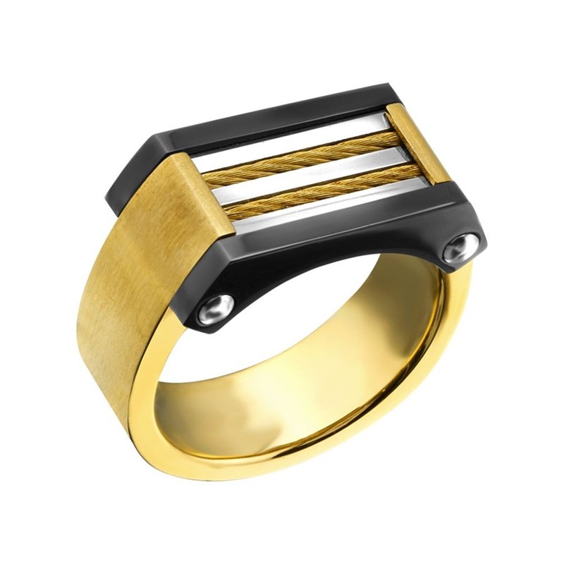 Bague dorée en acier inoxydable pour homme