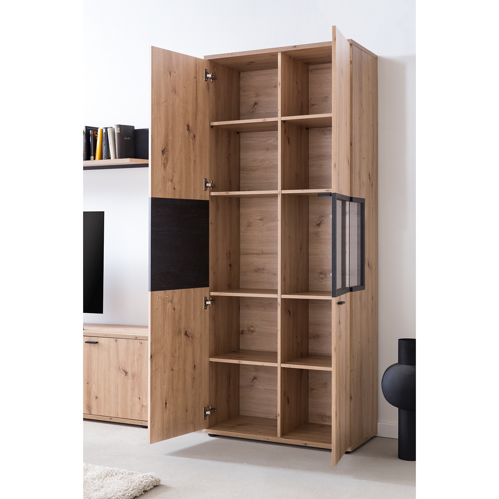Vitrine - Artisan Eiche-Burned Wood - 2 Türen - 197 cm hoch