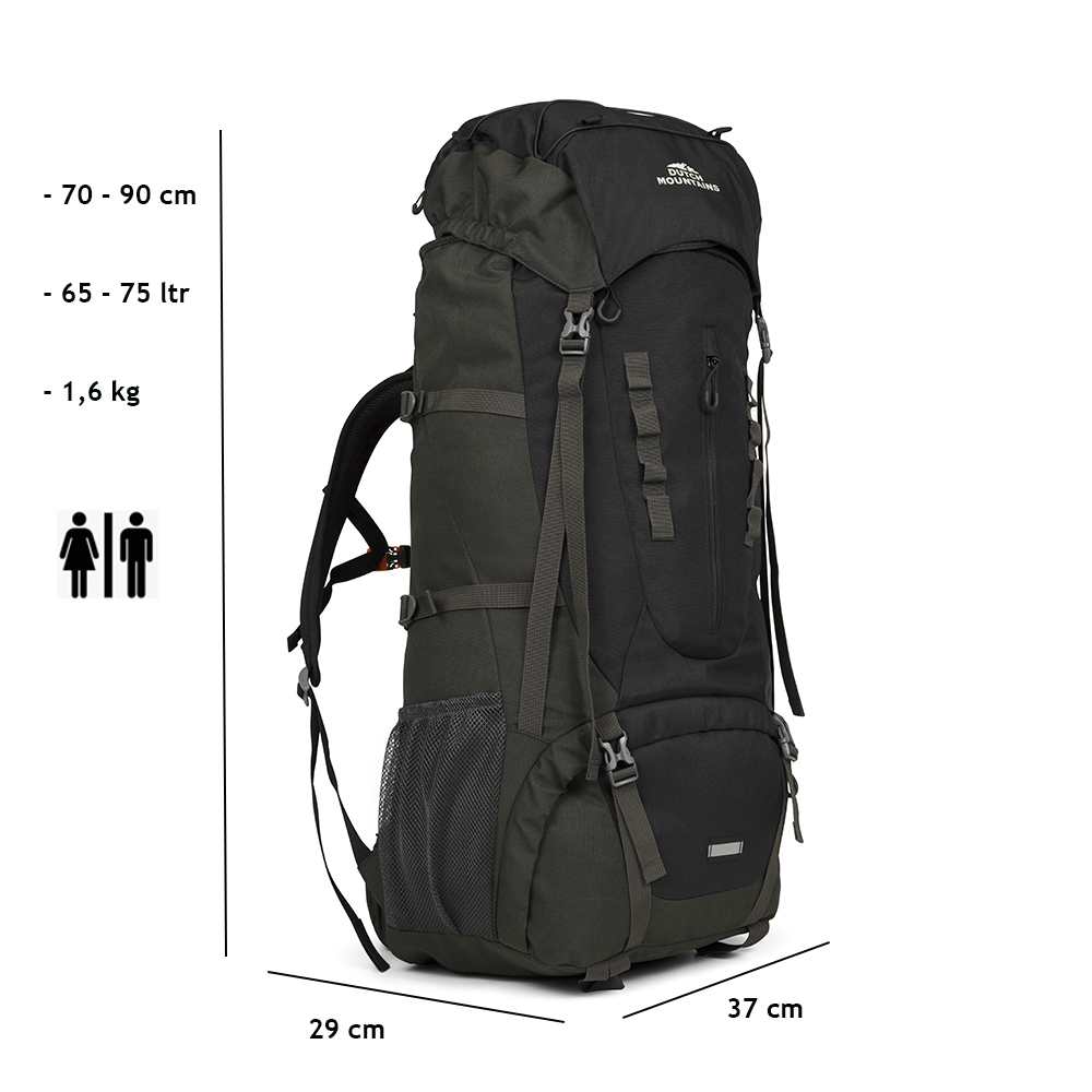Dutch Mountains 65-75 liter backpack met regenhoes - Black