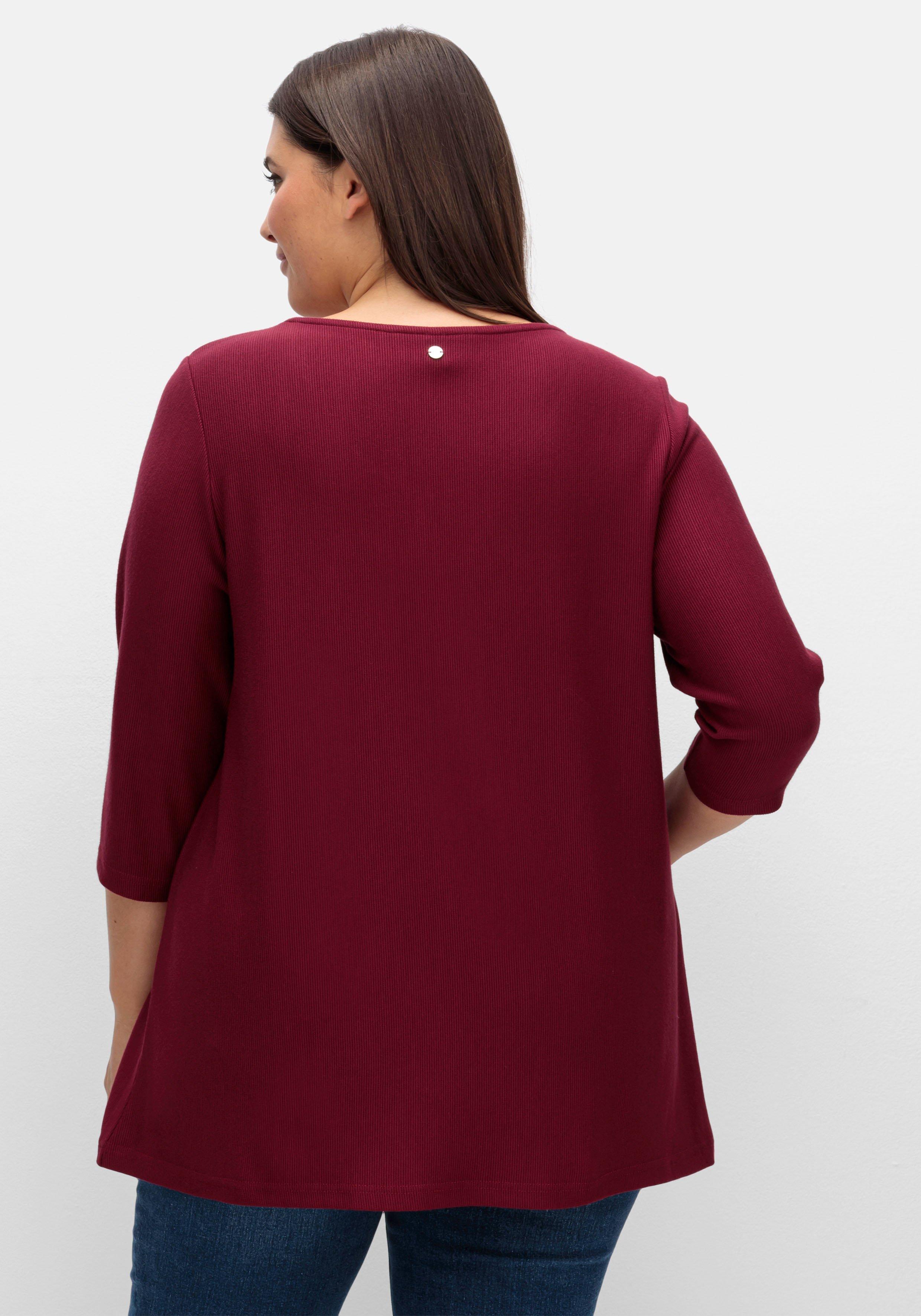 3/4-Arm-Shirt aus Rippjersey, mit Kellerfalte, in A-Linie