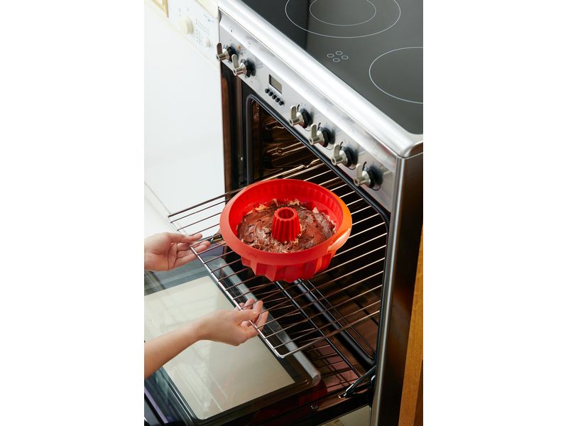 Lékué Backform Silikon, ø 22 cm, Rot Tiefe Savarin-Kuchenform
