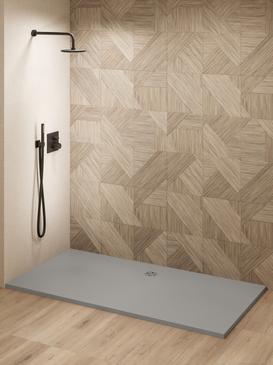 Saniclear Modo douchebak 200x100cm met stone finish lichtgrijs