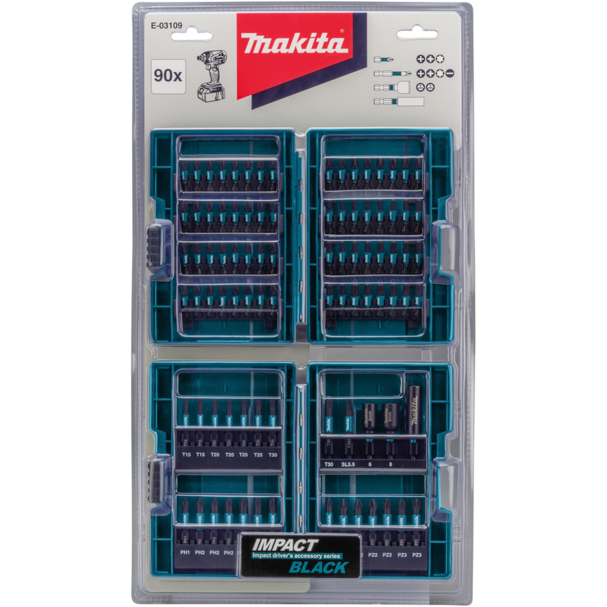 Makita Bit-Satz Bit-Satz IMPACT BLACK E-03109, 90-teilig