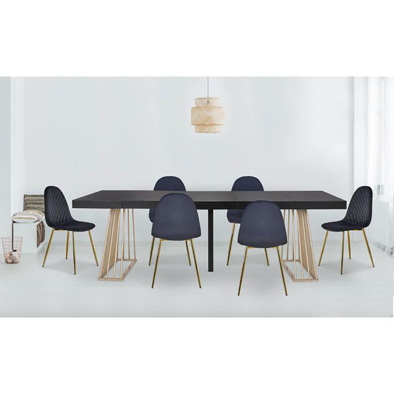 Menzzo 4 Chaises matelassées Norway velours noires - 44x56.5x87.5 cm