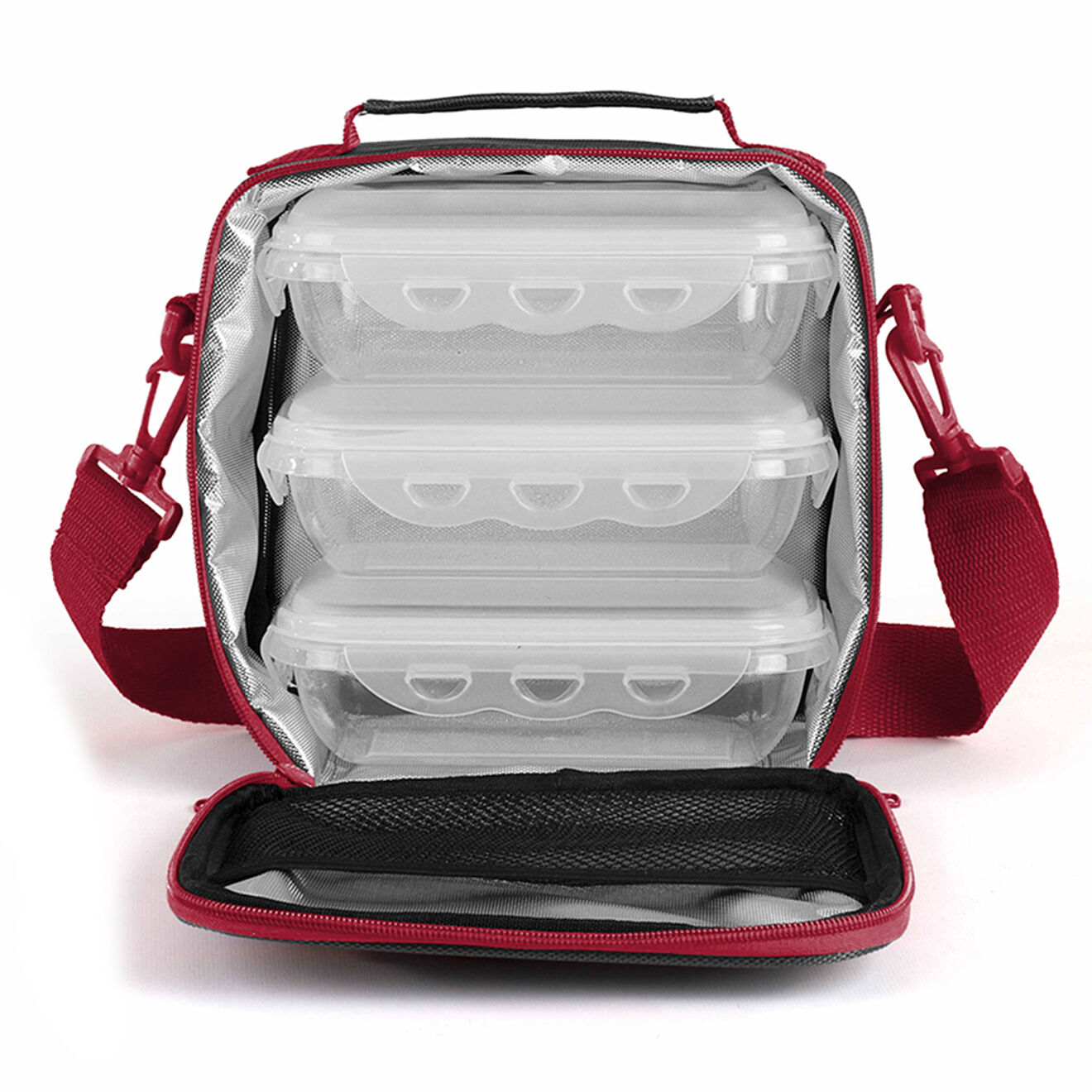 Livoo Set sacoche lunch box 580 ml gris/rouge