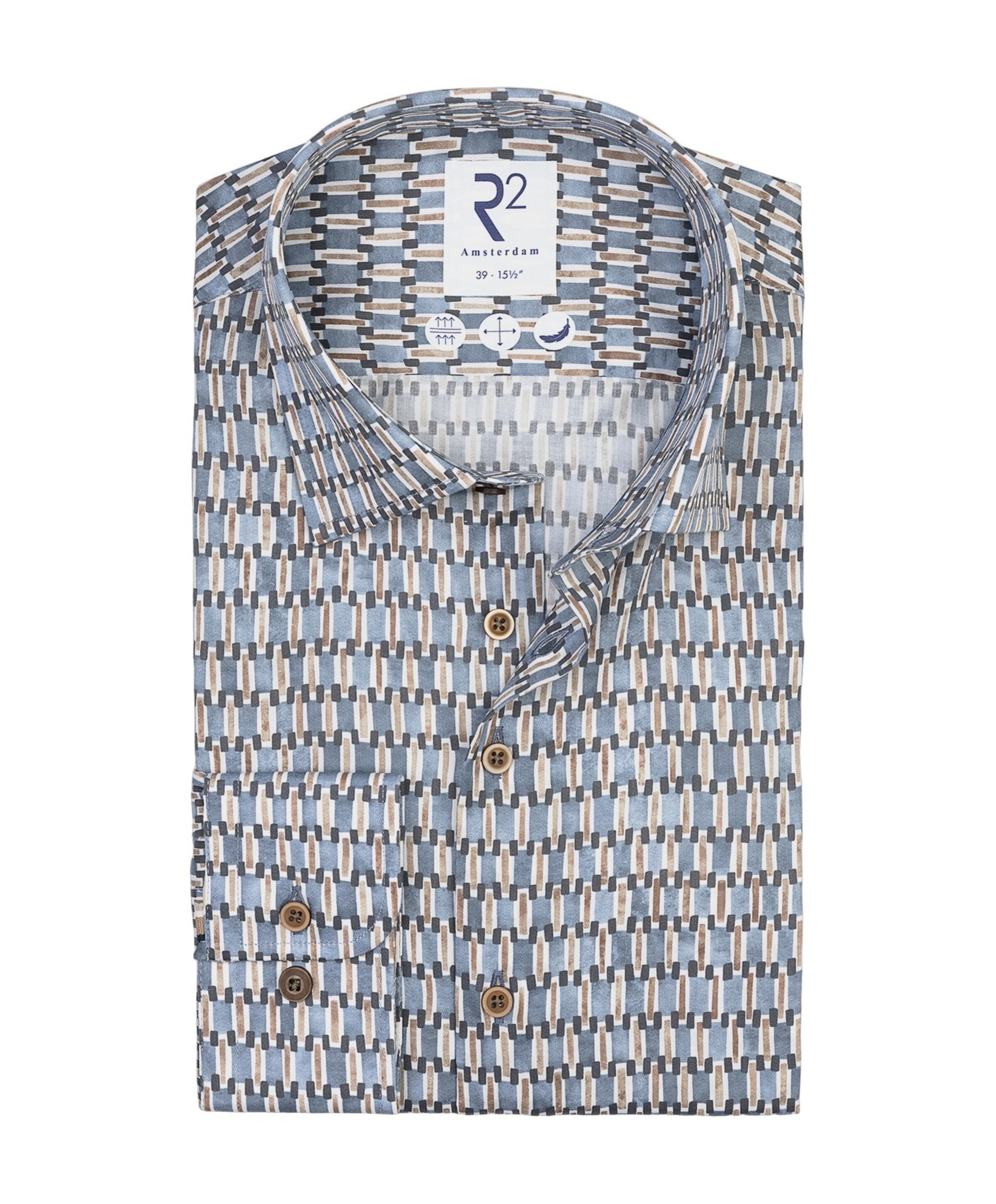 R2 Amsterdam Heren overhemd lange mouw blauw