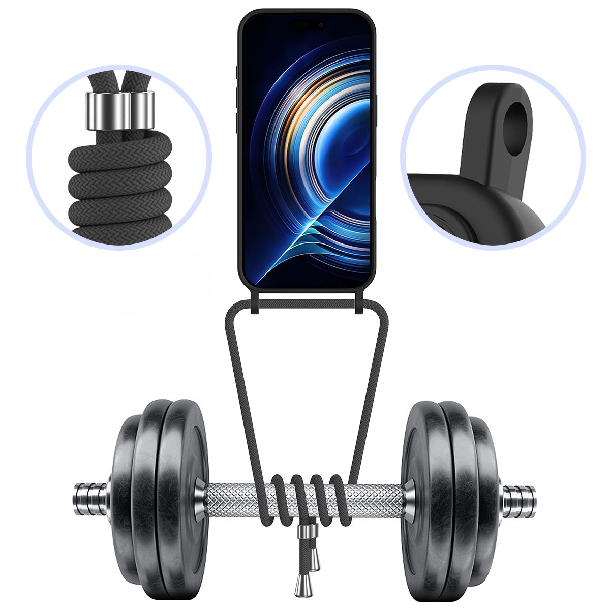 iPhone Air Necklace Silikon Hülle mit Kartenfach   Handykette (160cm) - Schwarz