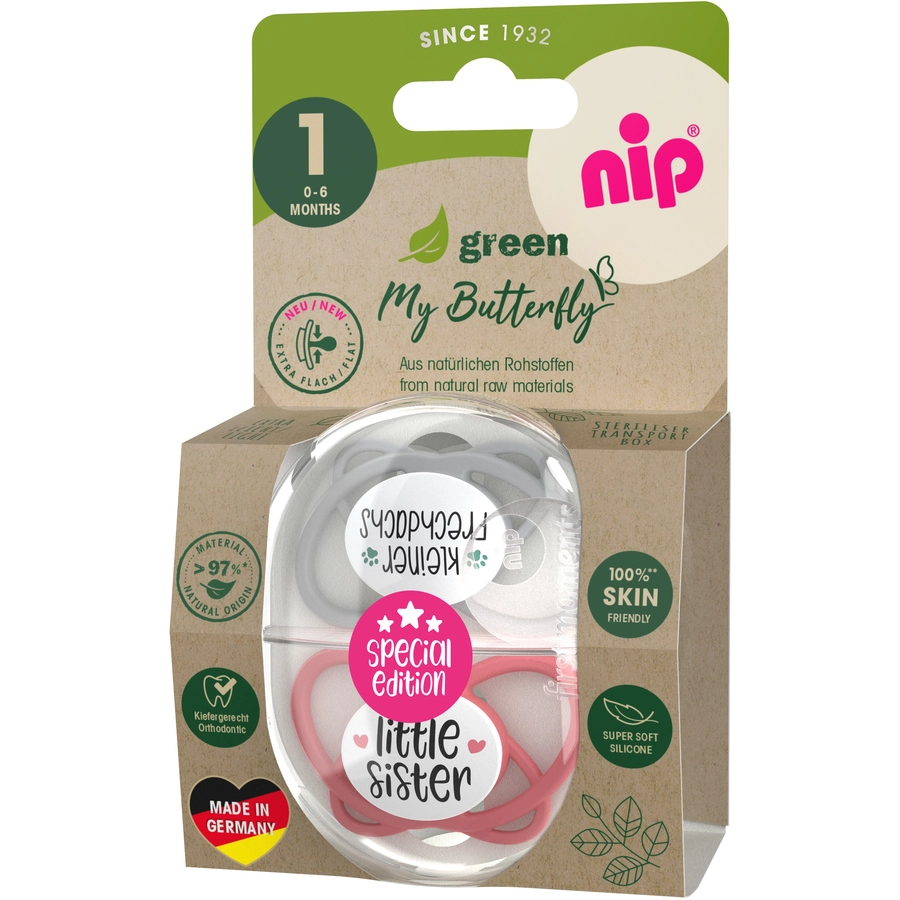 nip® Schnuller My Butterfly Green Special Edition, Größe 1 (0-6 Monate), Frechdachs  little sister