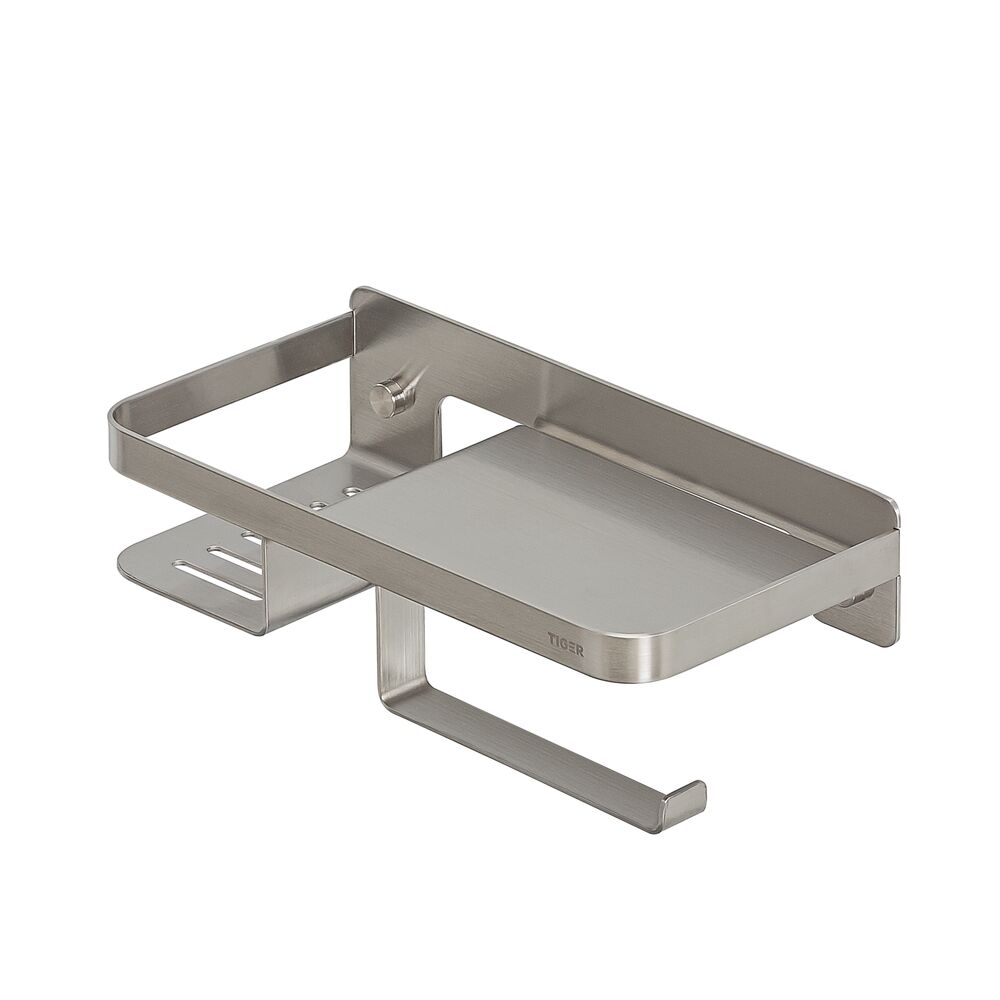 Tiger Caddy toiletrolhouder met planchet RVS geborsteld