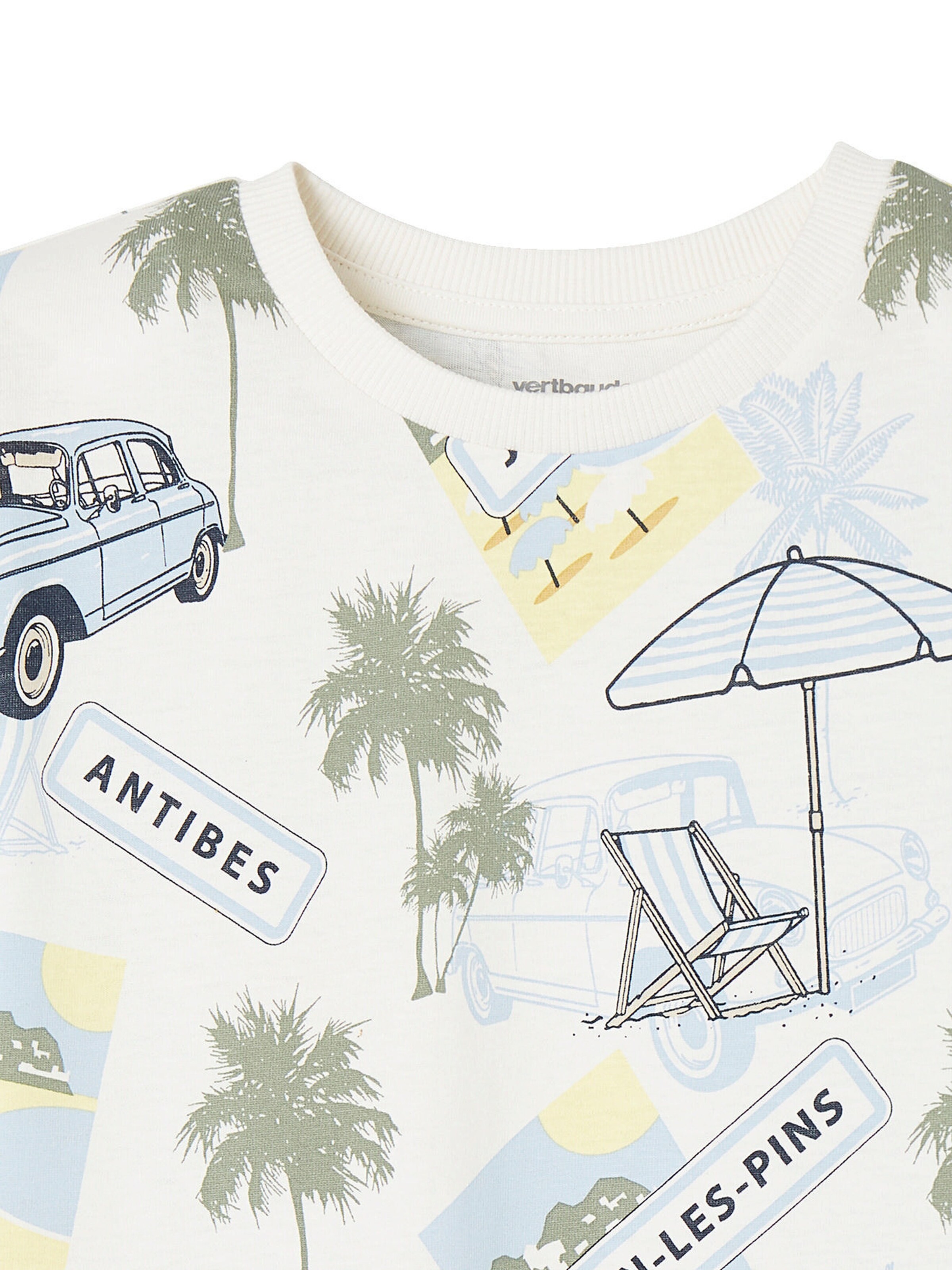Vertbaudet Jungen T-Shirt, Urlaubs-Print weiß bedruckt