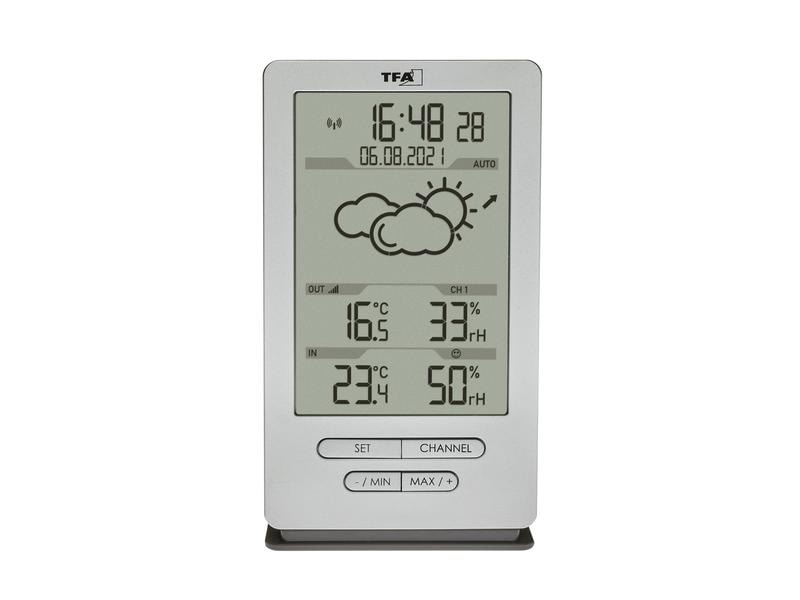 TFA Dostmann Wetterstation Xena, Silber Funk-Wetterstation mit Sender