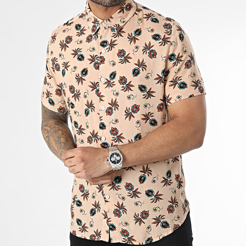 Chemise Manches Courtes Beige Floral