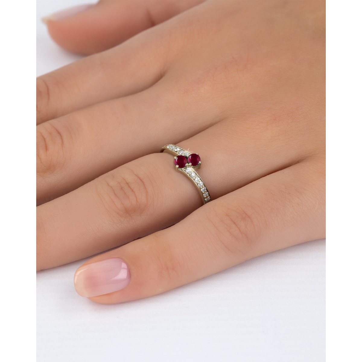 Bague ADEN Or 585 Jaune Duo Rubis et diamants 2.15grs
