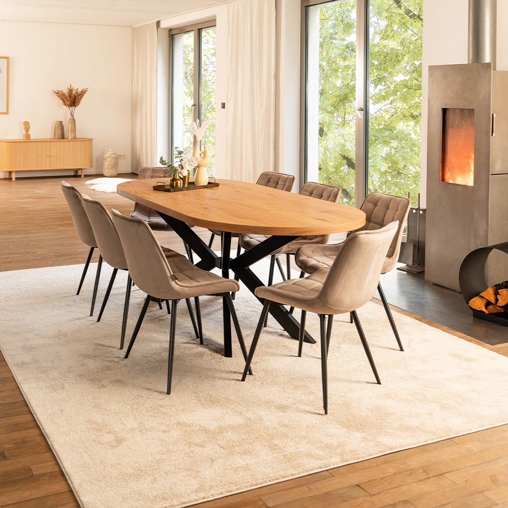 HOME DELUXE Esstisch Oval Ausziehbar AVENTI inkl. Sternfuß - 160 x 100 cm - versch. Farben - Light Oak
