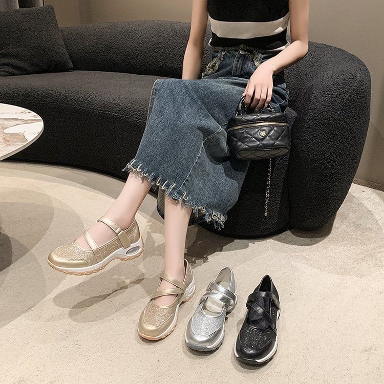 Anran - Platform Glitter Mary Jane Sneakers
