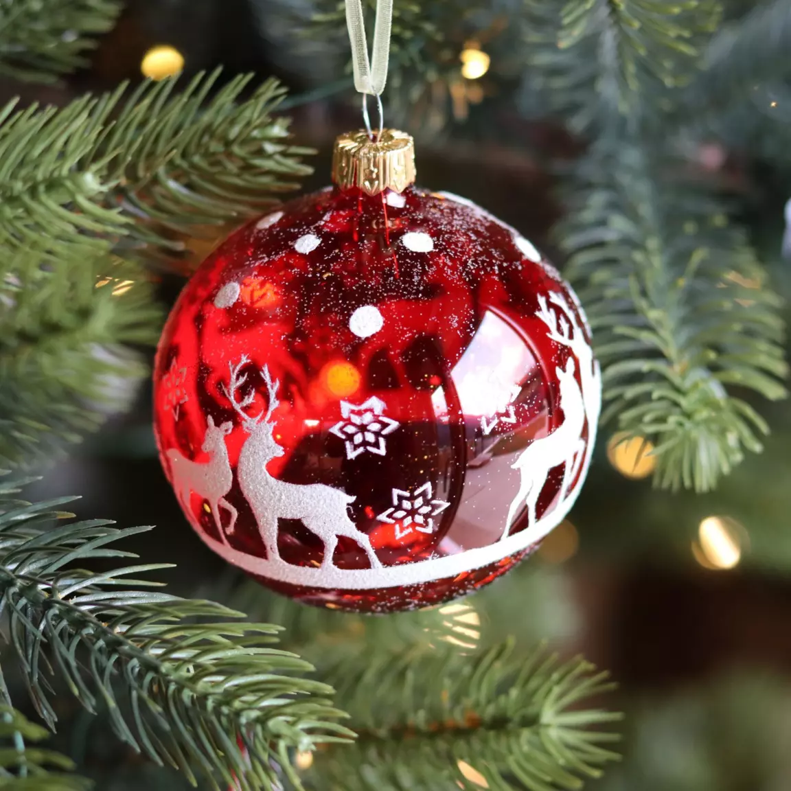 Lot de 6 boules de Noël en verre (D80 mm) Rudolf Rouge