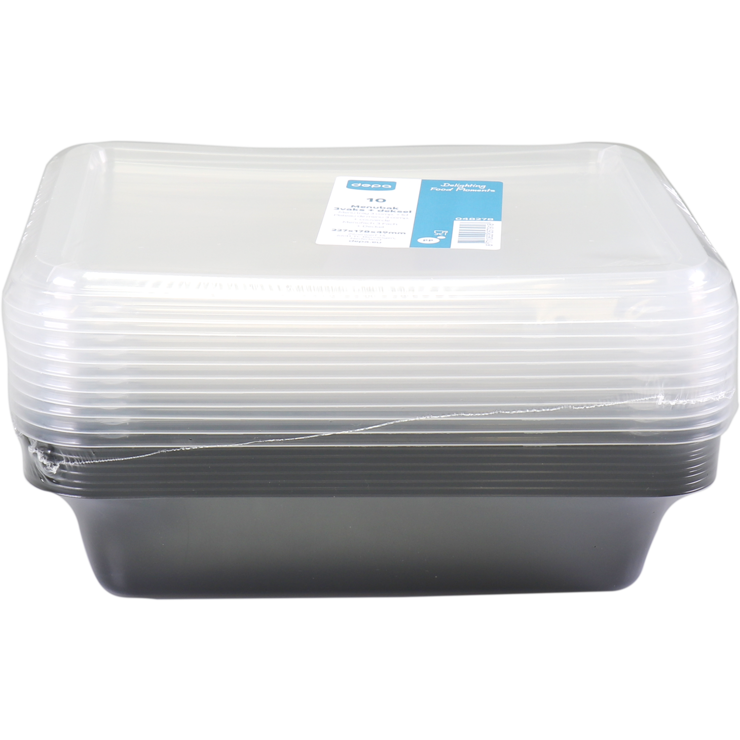Depa Bak, PP, 3-vaks, incl. deksel, menubak, 227x178x49mm, zwart/transparant