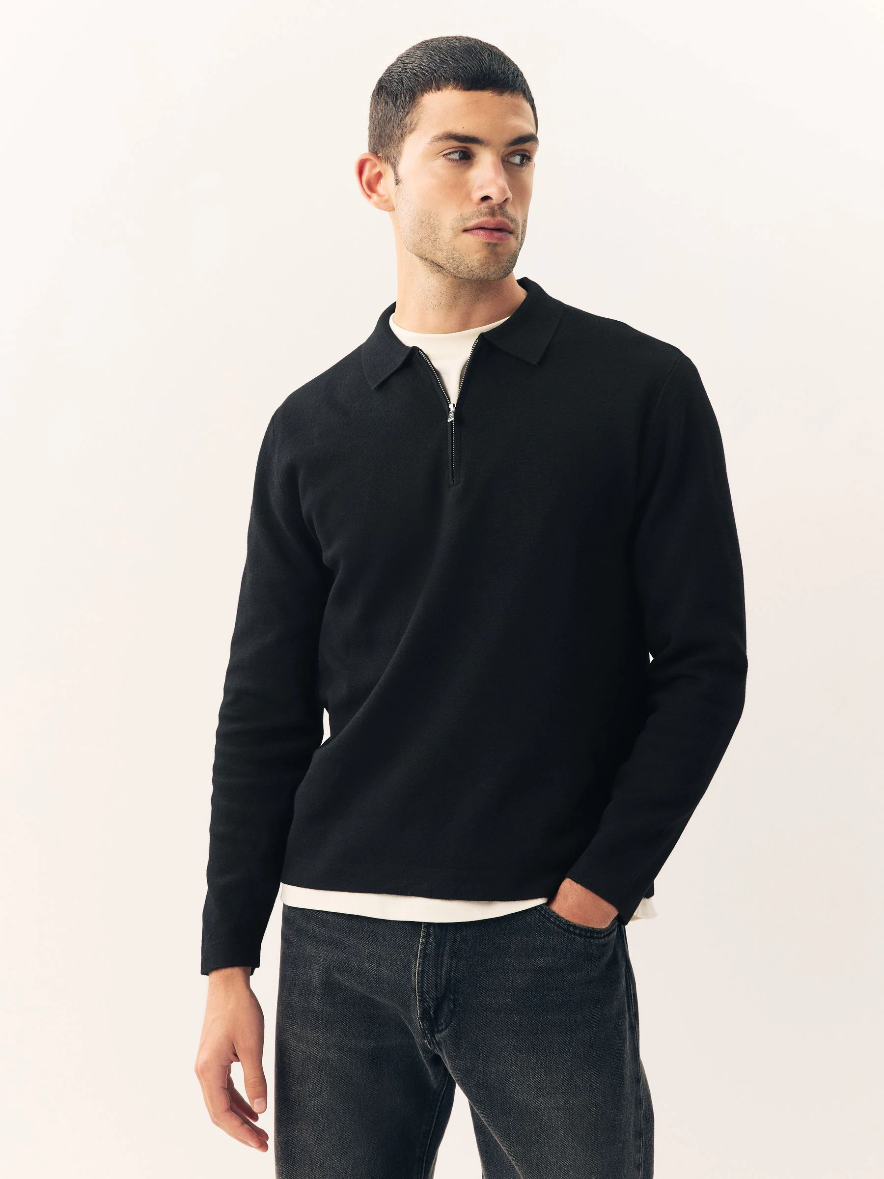 Zwart - Half met rits - Regular Fit Premium Mid Weight Long Sleeve Knit Polo Shirt