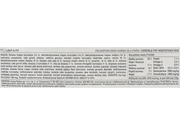 Acana Light & Fit Dog 11,4 kg