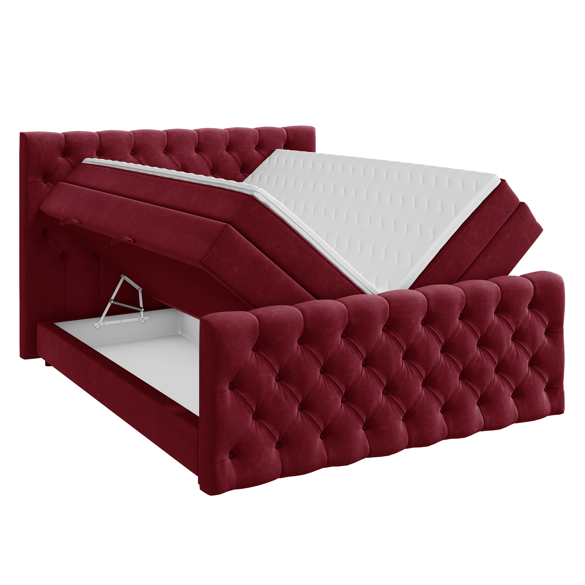 Boxspringbett - weinrot - H3 - 140x200 cm