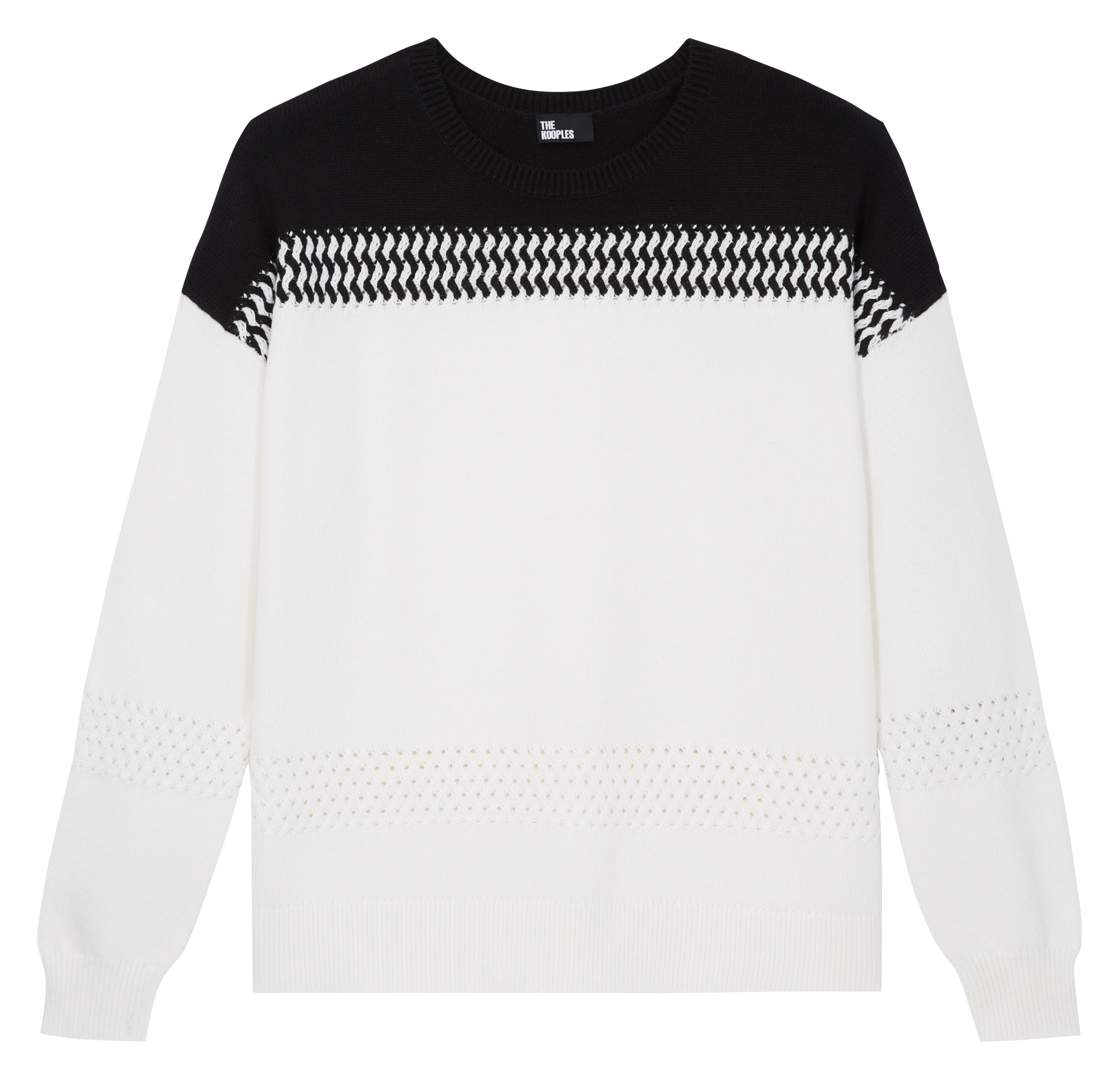 Pull bicolore en coton et cachemire| Blanc