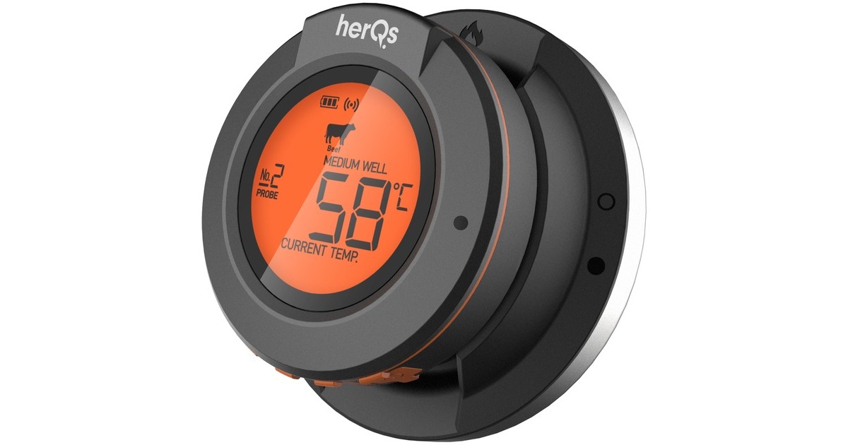 HerQsDome BBQ Thermometer  (Zwart/oranje, herQs003 | temperatuurbereik tot 300 °C)