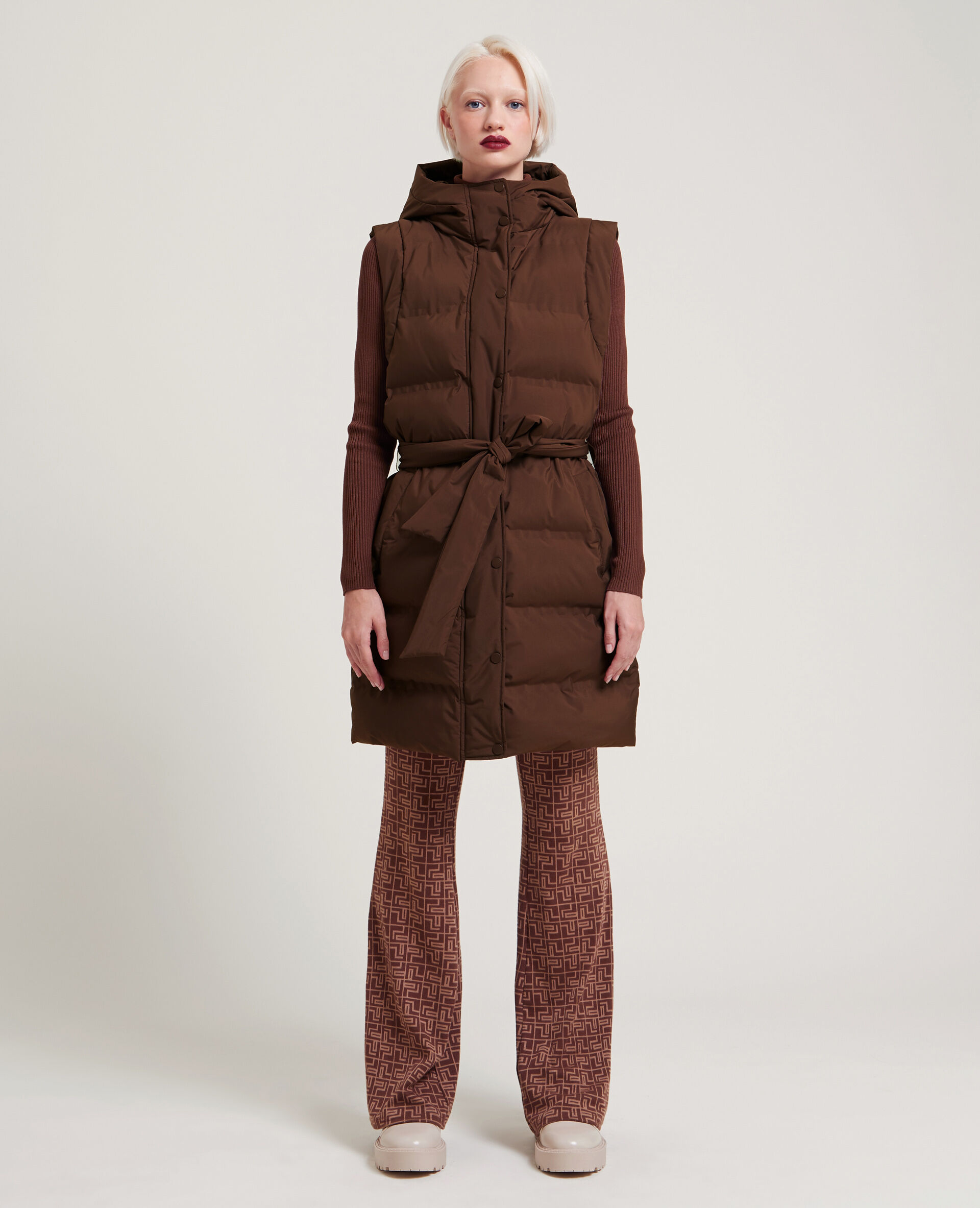 Doudoune mi-longue sans manches - Marron
