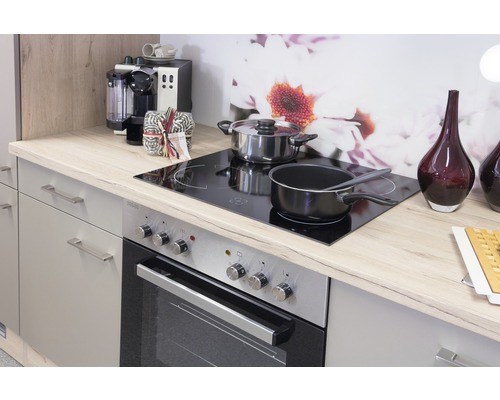 Flex Well keukenblok met apparatuur Riva 220 cm kwartsiet cubanit san remo licht mat eiken gedemonteerd omkeerbaar uitvoering 00010774