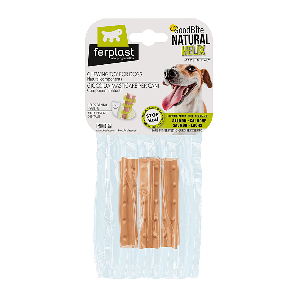 Ferplast goodbite natural helix s jouet os à hélice pour l'hygiène dentaire, saveur de saumon, chien moyen-petit (3-10 kg),