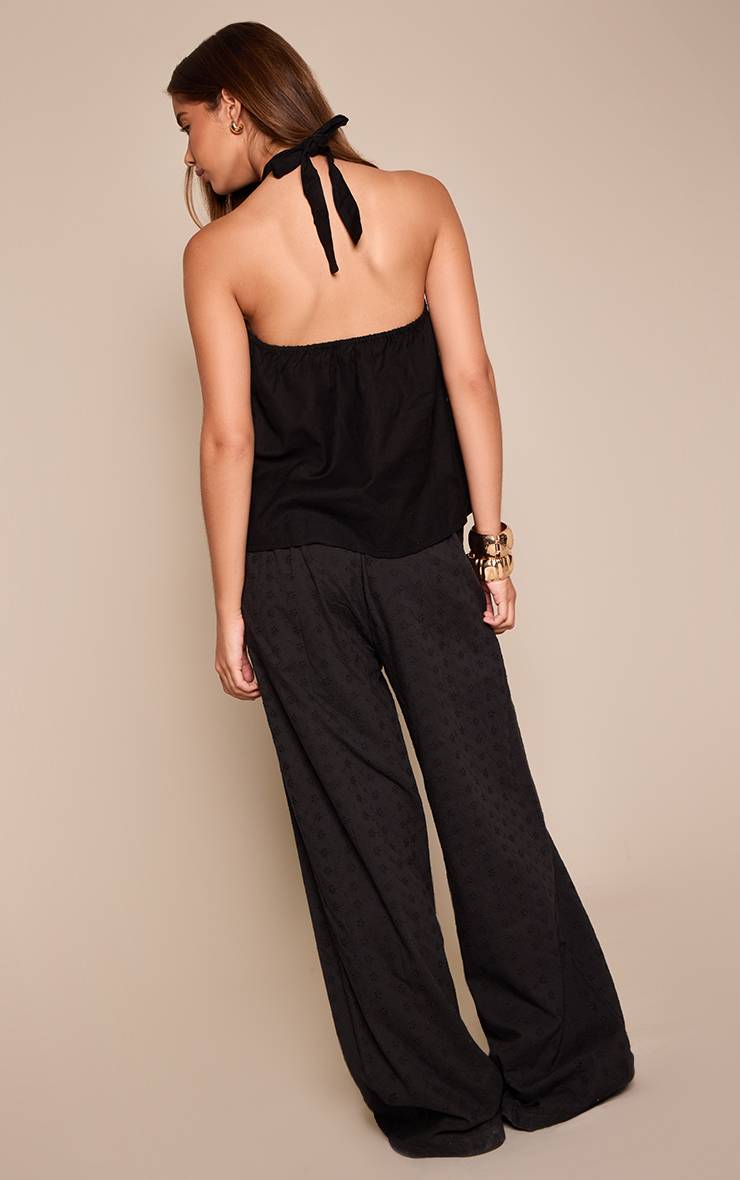 Noir Pantalon Large Taille Basse À Cordon De Serrage En Broderie Anglaise