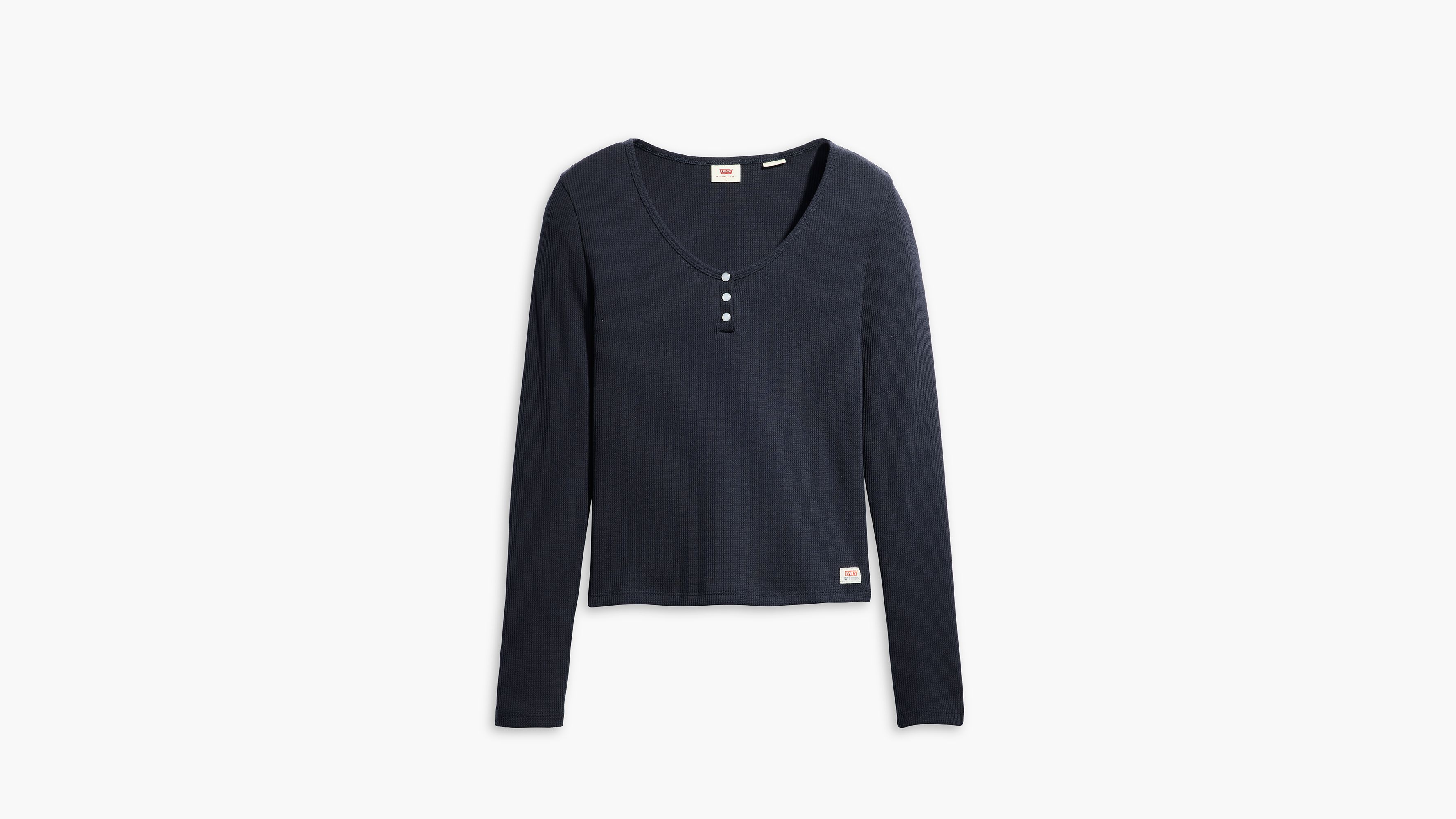 Dry Goods t-shirt col tunisien manches longues maille gaufrée - Night Sky - Bleu