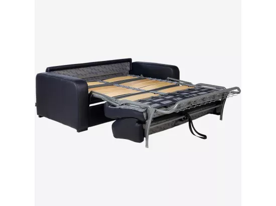 HABITAT - Canapé convertible 2 places - Couchage lattes larges 140 cm - Matelas en mousse 14 cm - Cuir Noir - Porto